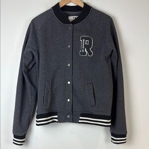 Roots Women's Gray and Black Bomber Jacket with Ribbed Details Size Extra Large